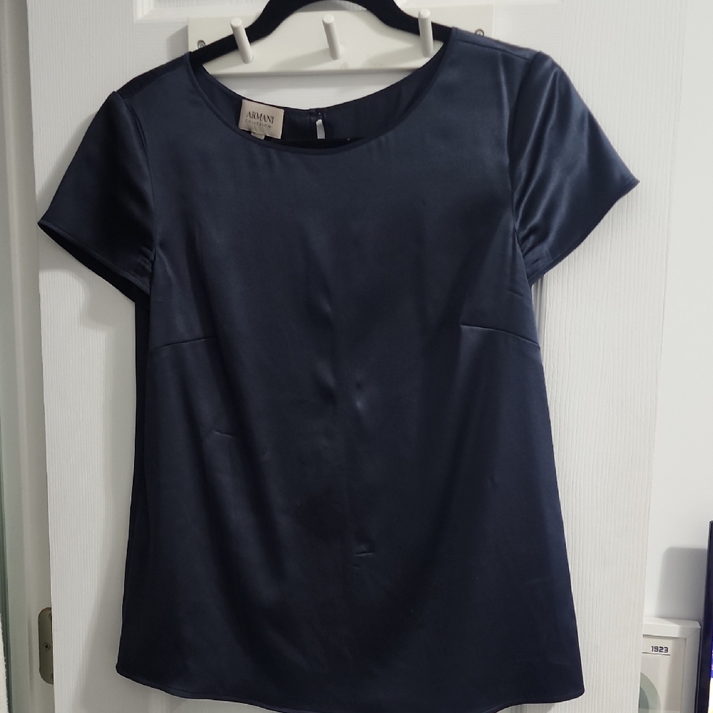 Giorgio Armani Collezioni Navy Blue Blouse Silk Shirt